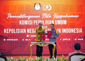 Penandatanganan MoU Polri dan KPU RI di Kantor KPU RI, Menteng, Jakarta Pusat, Kamis, 29 Desember 2022 (dok Div Humas Polri)