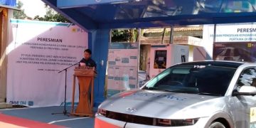 Peresmian Pengisian Kendaraan Listrik Umum pertama di Provinsi Jambi, Selasa (10/1/2023). [Foto Wahyu Jati]