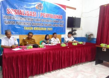 Sosialisasi Pendaftaran Tanah Sistematis Lengkap (PTSL) berbasis partisipasi masyarakat Tahun Anggaran 2023, di Aula Kantor Desa Lagan Tengah, Rabu (25/01/2023). (Foto Misbah)