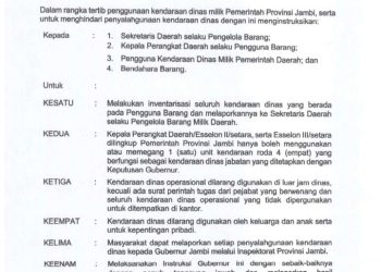 Intruksi Gubernur Jambi nomor: I/INGUB/SETDA/.HKM-3/2023. (Dok Siklusjambi.id)