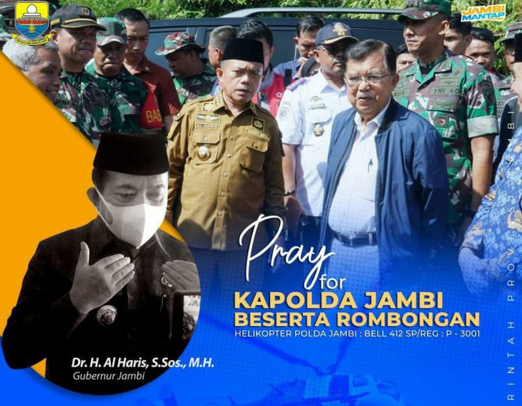 Poster Gubernur Jambi berdoa untuk Kapolda Jambi dan rombongan yang mengalami kecelakaan helikopter di perbukitan Desa Tamiai, Kecamatan Batangmerangin, Kabupaten Kerinci. (Foto Diskominfo Provinsi Jambi)