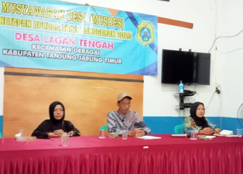 Musyawarah Penetapan Anggaran Pendapatan dan Belanja Desa Tahun Anggaran 2023, di aula Kantor Desa Lagan Tengah, Kamis (16/2/2023). (Foto Misbah)
