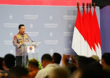 Kapolri, Listyo Sigit Prabowo, saat menjadi pemateri pada Rakornas Badan Nasional Penanggulangan Bencana (BNPB), Jakarta, Kamis, 2 Maret 2023. (Foto: Humas Polri)