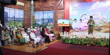 Wagub Sani saat, menyampaikan kata sambutan pada pembukaan 'Ramadhan Ceria' Jambi TV di Gedung Jambi TV, Selasa (28/03/2023). (Foto : Agus - kominfo)