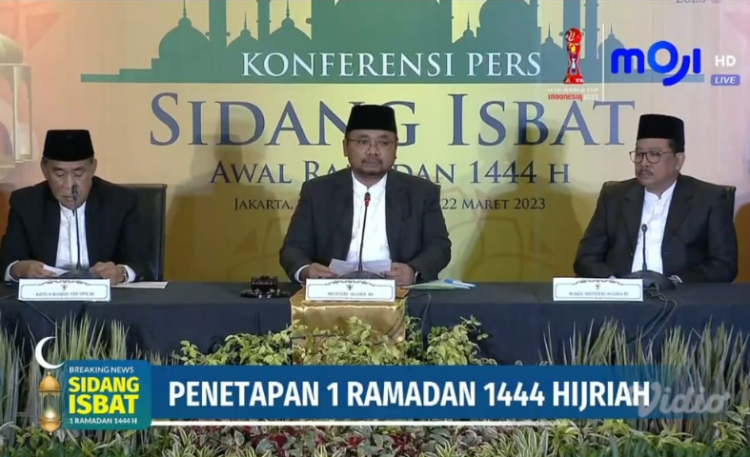 Sidang Isbat penetapan 1 Ramadhan di kantor Kemenag, Jalan MH Thamrin, Jakarta Pusat, Rabu (22/3/2023). (Foto: Moji Tv)