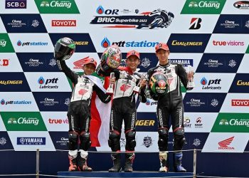 Pembalap muda binaan AHM naik podium pada ajang Thailand Talent Cup (TTC) 2023 di Chang International Circuit, Buriram, Thailand (9/4/23). (Dok.AHM)