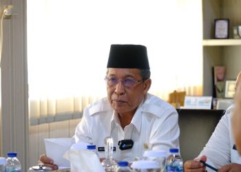 Wagub Abdulah Sani saat menyampaikan kata sambutan pada acara virtual meeting upaya percepatan penurunan angka stunting di Kantor BKKBN Provinsi Jambi, Rabu (03/05/2023). (Foto: Diskominfo/Sopbirin)