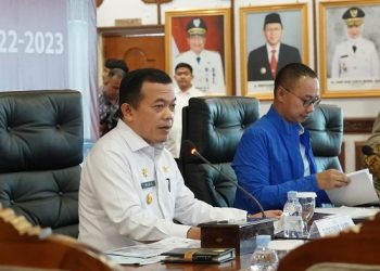 Gubernur Jambi, Al Haris, saaat menyampaikan sambutan pada Kunjungan Kerja Reses Komisi VII DPR RI Masa Persidangan IV Tahun 2022-2023, di Auditorium Rumah Dinas Gubernur Jambi, Jumat (05/05/2023) (Foto: Diskominfo/Novriansah)
