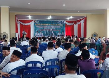 Kegiatan silaturahmi dan halal bihalal bersama Pemerintah Kabupaten (Pemkab) Sarolangun dan masyarakat di Aula Lembaga Pendidikan Tilawatil Qur’an (LPTQ) Sarolangun, Rabu (17/5/2023). (Foto. siklusjambi.id)