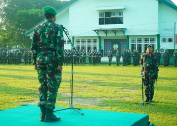 Upacara Bendera Harkitnas ke-115 Tahun 2023 di lapangan upacara Makorem 042/Gapu,Kel. Sungai Putri, Kota Jambi. Senin (22/5/2023). (Dok.Penrem 042/Gapu)