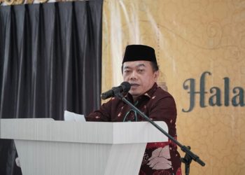 Al Haris pada acara Halal Bi Halal BMKJ Jakarta di Balai Mufakat Anjungan Jambi TMII Jakarta, Sabtu (03/06/2023). (Foto: Diskominfo/Harun)