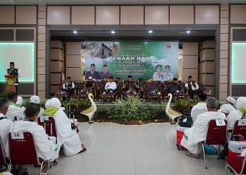 Pelepasan Calon Jemaah Haji kloter 24 Embarkasi Antara Provinsi Jambi tahun 1444 H di Asrama haji, Kota Baru, Selasa, (13/06/2023). (Foto: Diskominfo/Novriansah)