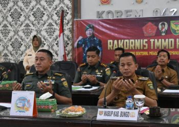 Kasrem 042/Gapu Ikuti Rakornis TMMD ke 177 Secara Virtual  di Lt 2 Makorem, Selasa (4/7/2023.) (Dok. Penrem 042/Gapu)