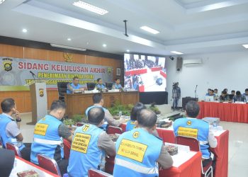 Pelaksanakan Sidang Terbuka Penetapan Pelaksanaan Sidang Kelulusan Akhir Penerimaan Bintara Polri Gel. II TA 2023 Panda Polda Jambi pada Rabu, (19/07/23) di Aula Lantai IV Mapolda Jambi (Dok. Humas Polda Jambi)