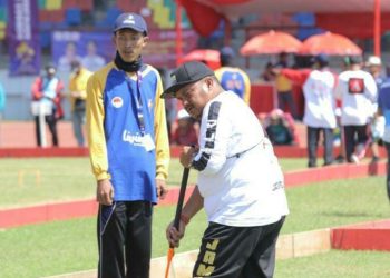 Bayu, manajer tim Gateball Provinsi Jambi saat berrada diperhelatan PON KORPRI ke XVI Tahun 2023 di Kota Semarang Jawa Tengah, Selasa (18/07/2023). (Dok. PB Pergatsi Provinsi Jambi)