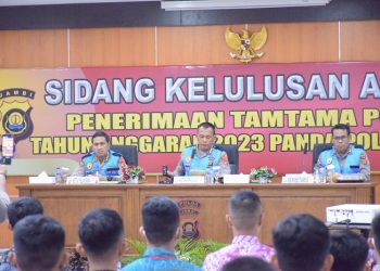 Sidang Kelulusan Akhir Penerimaan Tamtama Polri Gelombang II TA 2023 di Aula Lantai 4 Mapolda Jambi Jumat, (21/07/23). (Dok. Humas Polda Jambi)